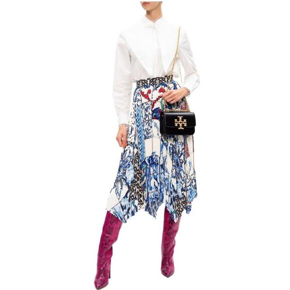 TORY BURCH White Pleated Skirt Sunburst Floral Handkerchief Hem - Picture 2 of 15